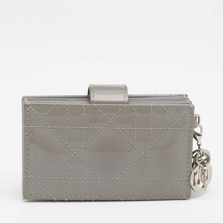 Pre Owned Dior Grey Cannage Patent Leather Lady Dior 5 Gusset Card Holder