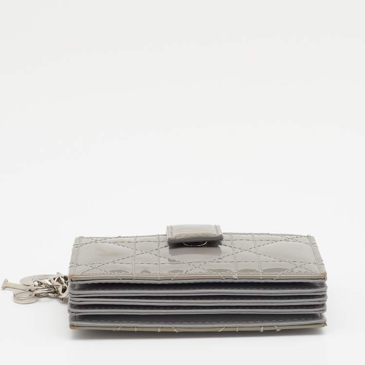 Pre Owned Dior Grey Cannage Patent Leather Lady Dior 5 Gusset Card Holder