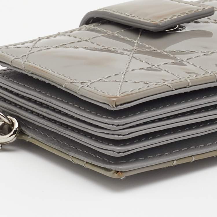 Pre Owned Dior Grey Cannage Patent Leather Lady Dior 5 Gusset Card Holder