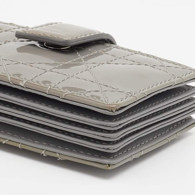 Pre Owned Dior Grey Cannage Patent Leather Lady Dior 5 Gusset Card Holder