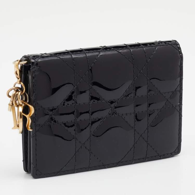 Pre Owned Dior Black Cannage Patent Leather Lady Dior Card Holder