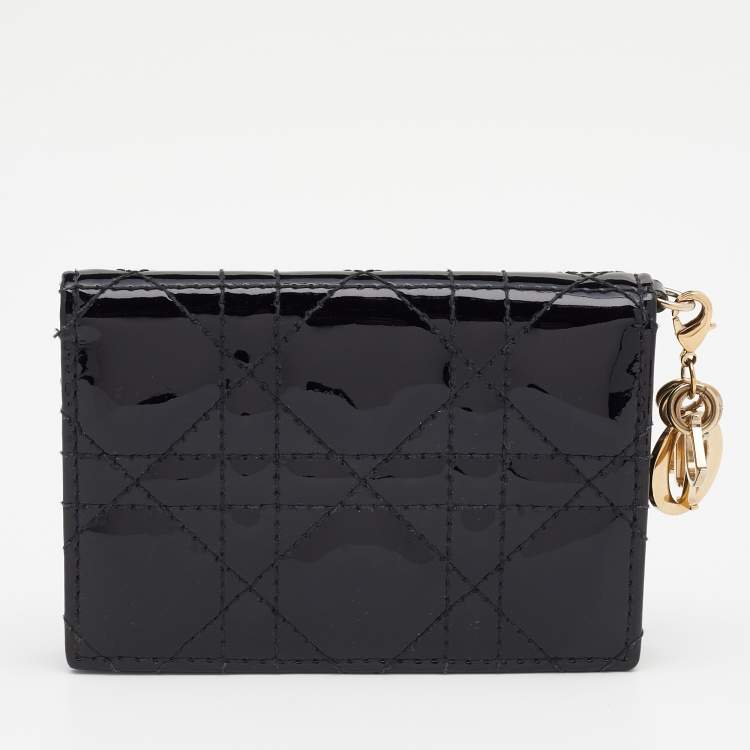 Pre Owned Dior Black Cannage Patent Leather Lady Dior Card Holder