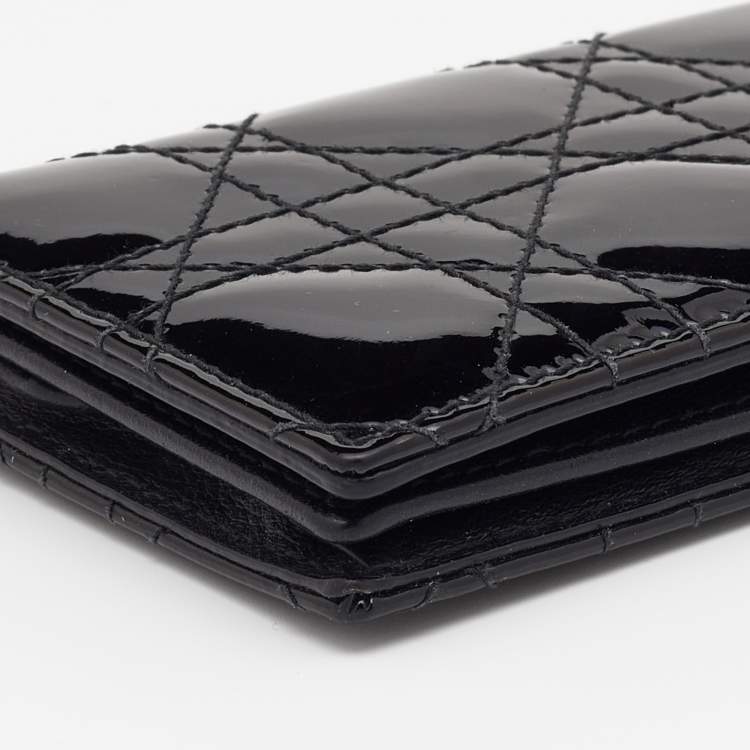 Pre Owned Dior Black Cannage Patent Leather Lady Dior Card Holder