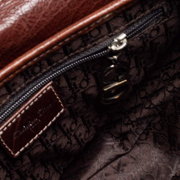 Pre Owned Dior Brown Leather Embroidered Saddle Bag