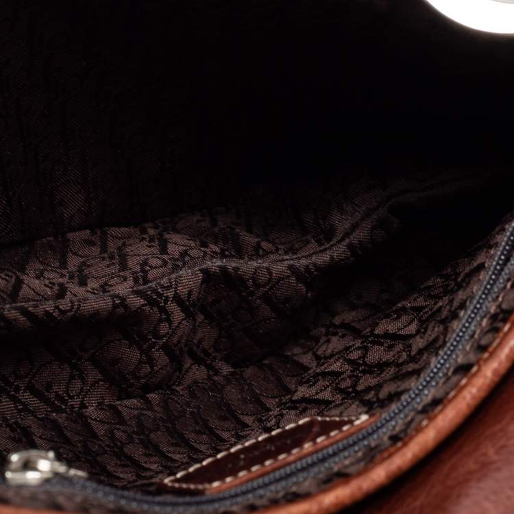 Pre Owned Dior Brown Leather Embroidered Saddle Bag