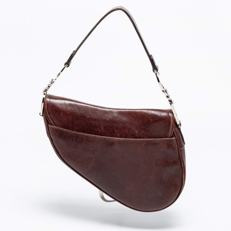 Pre Owned Dior Brown Leather Embroidered Saddle Bag