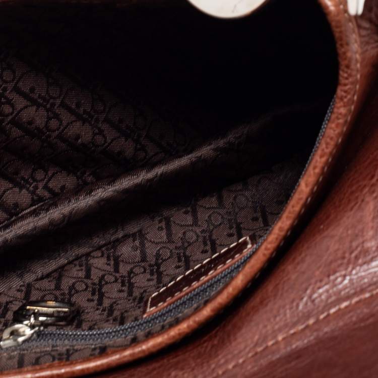 Pre Owned Dior Brown Leather Embroidered Saddle Bag