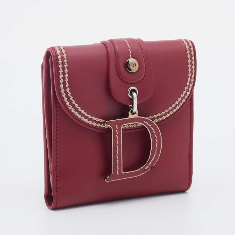 Pre Owned Dior Red Leather Bifold Wallet