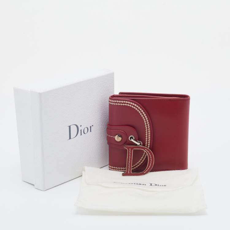 Pre Owned Dior Red Leather Bifold Wallet