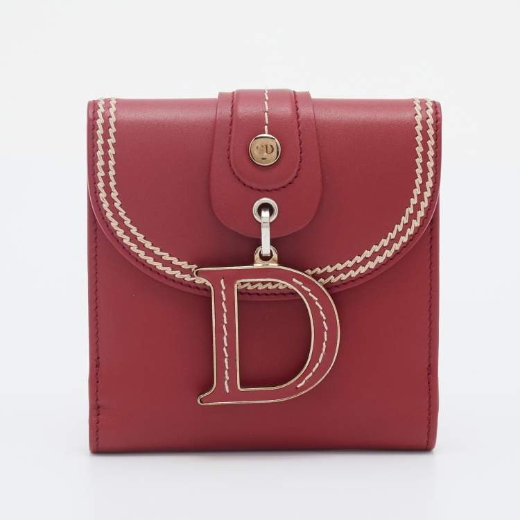 Pre Owned Dior Red Leather Bifold Wallet