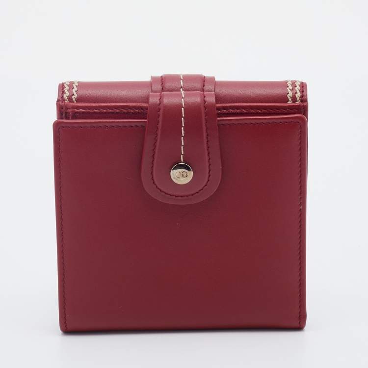 Pre Owned Dior Red Leather Bifold Wallet