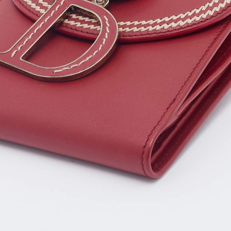 Pre Owned Dior Red Leather Bifold Wallet