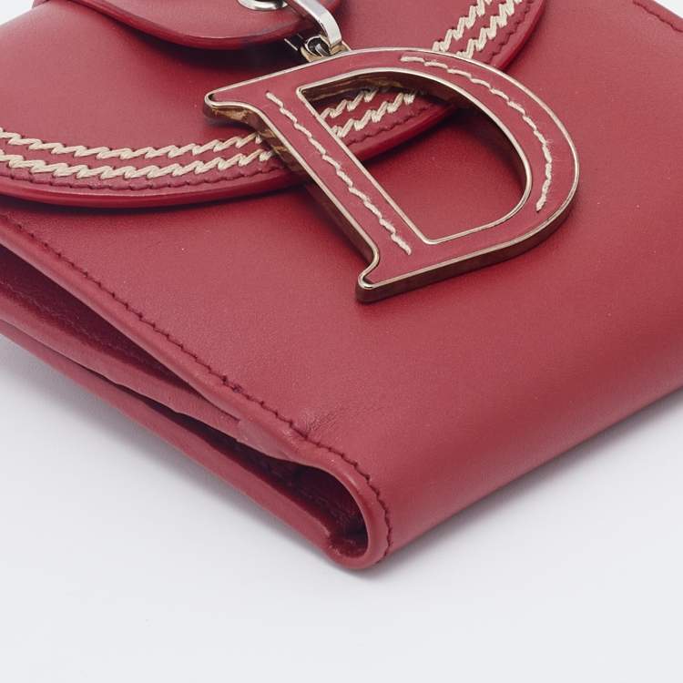 Pre Owned Dior Red Leather Bifold Wallet
