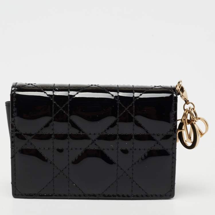 Pre Owned Dior Black Cannage Patent Leather Lady Dior Card Holder