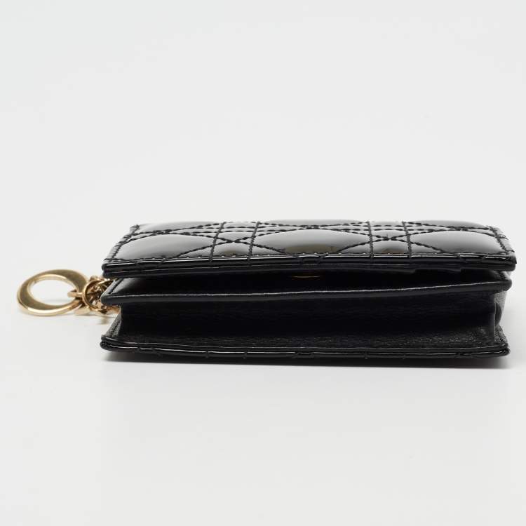 Pre Owned Dior Black Cannage Patent Leather Lady Dior Card Holder