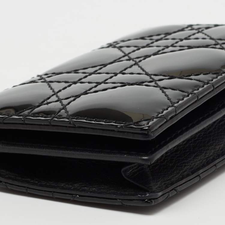 Pre Owned Dior Black Cannage Patent Leather Lady Dior Card Holder