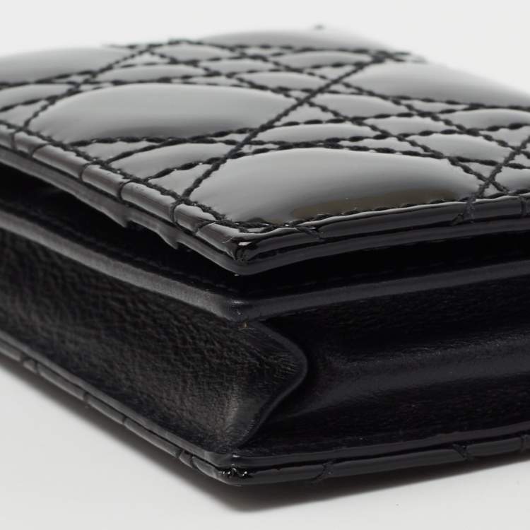 Pre Owned Dior Black Cannage Patent Leather Lady Dior Card Holder