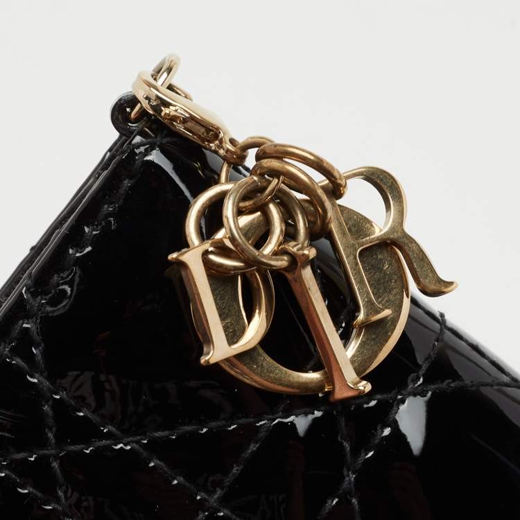 Pre Owned Dior Black Cannage Patent Leather Lady Dior Card Holder