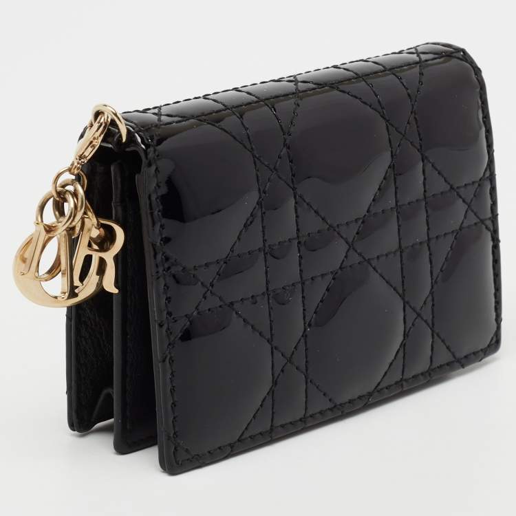 Pre Owned Dior Black Cannage Patent Leather Lady Dior Card Holder