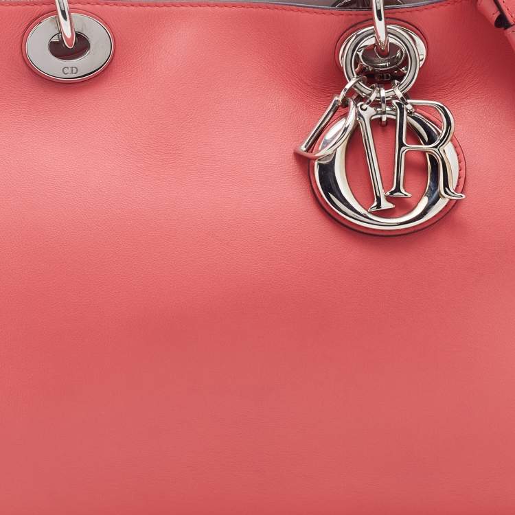 Pre Owned Dior Coral Pink Leather Medium Diorissimo Shopper Tote