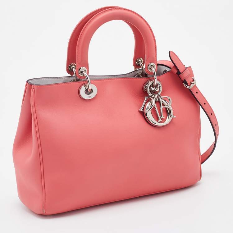 Pre Owned Dior Coral Pink Leather Medium Diorissimo Shopper Tote
