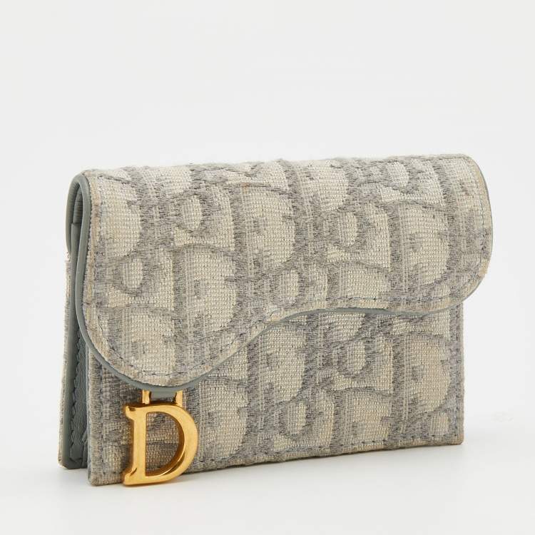 Pre Owned Dior White/Grey Oblique Canvas Saddle Card Holder