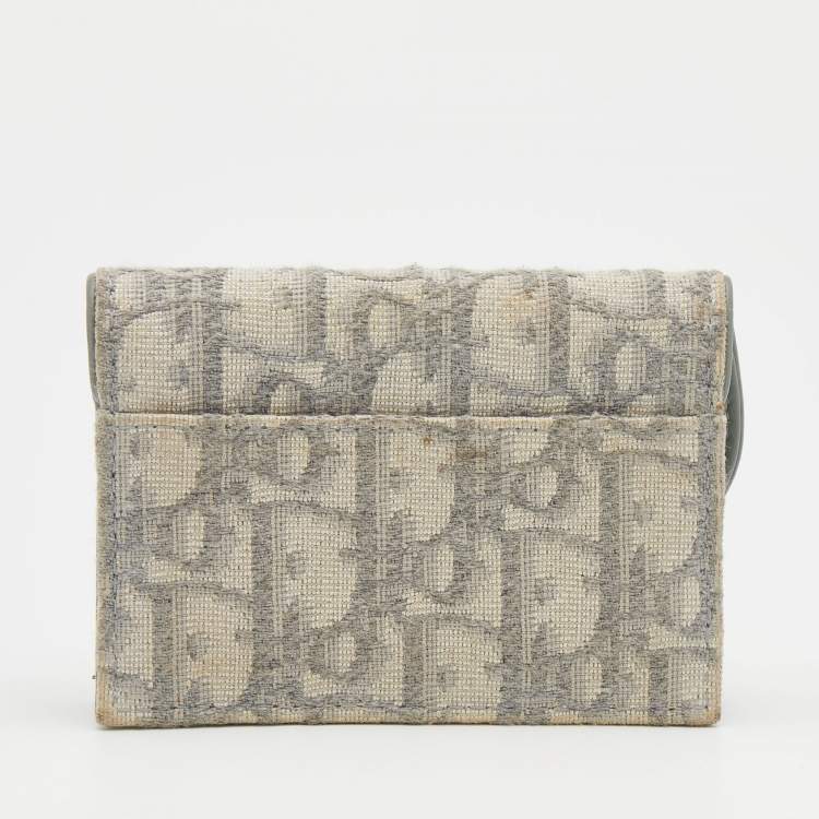 Pre Owned Dior White/Grey Oblique Canvas Saddle Card Holder