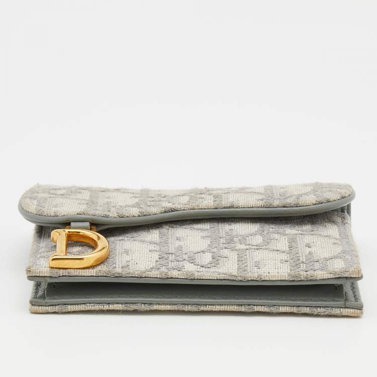 Pre Owned Dior White/Grey Oblique Canvas Saddle Card Holder