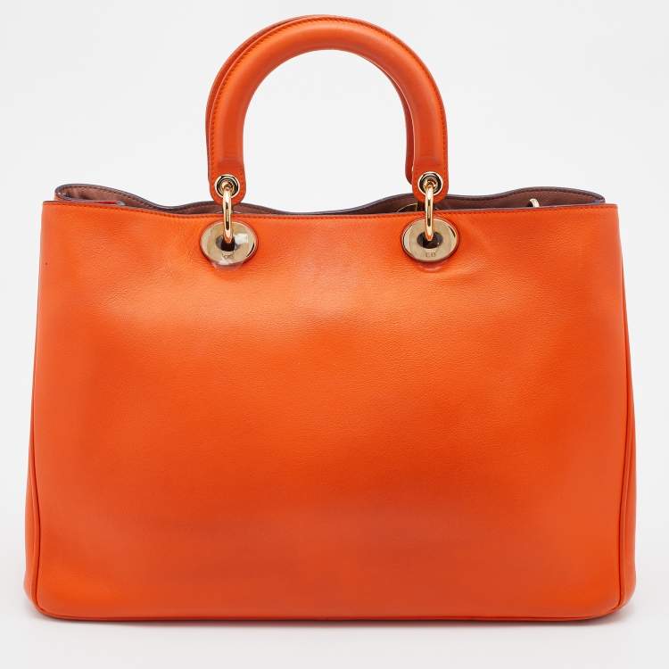 Pre Owned Dior Orange Leather Large Diorissimo Shopper Tote