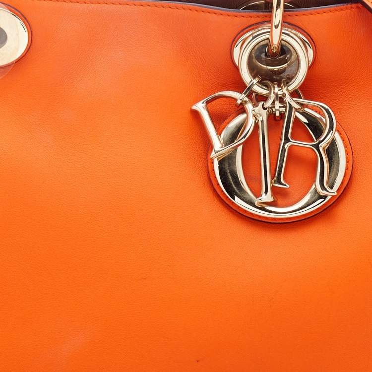Pre Owned Dior Orange Leather Large Diorissimo Shopper Tote