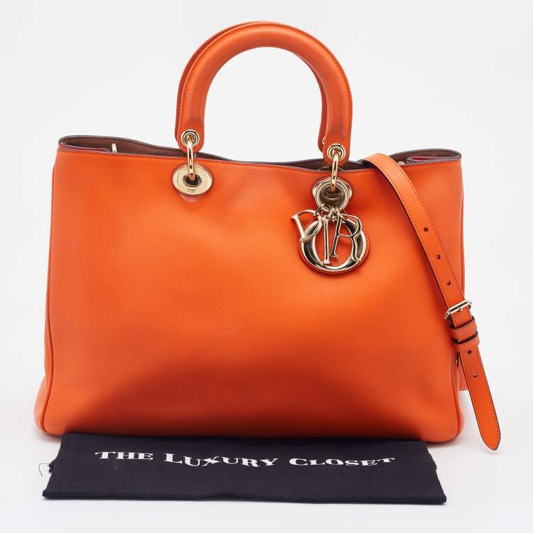 Pre Owned Dior Orange Leather Large Diorissimo Shopper Tote