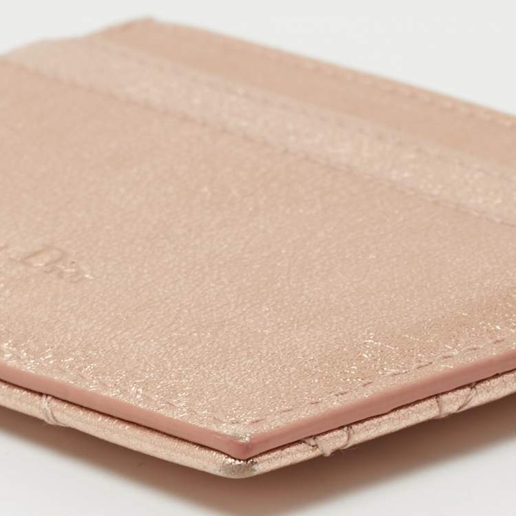 Pre Owned Dior Metallic Rose Gold Cannage Leather Lady Dior Card Holder