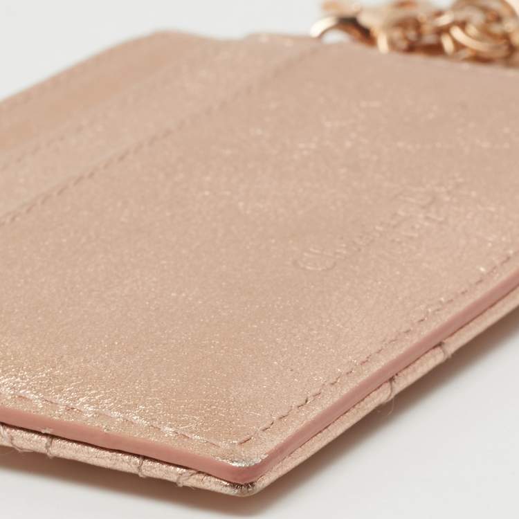 Pre Owned Dior Metallic Rose Gold Cannage Leather Lady Dior Card Holder