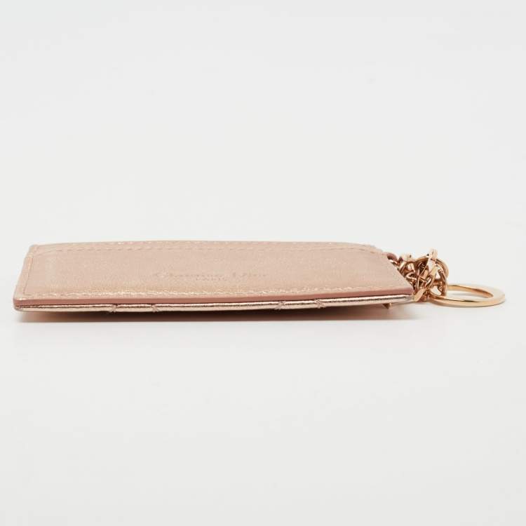 Pre Owned Dior Metallic Rose Gold Cannage Leather Lady Dior Card Holder