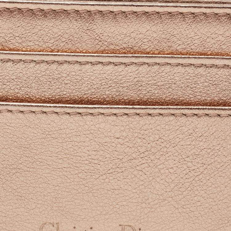 Pre Owned Dior Metallic Rose Gold Cannage Leather Lady Dior Card Holder