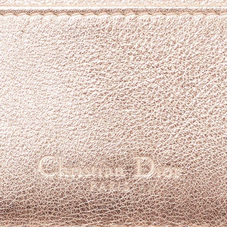 Pre Owned Dior Metallic Rose Gold Cannage Leather Lady Dior Card Holder