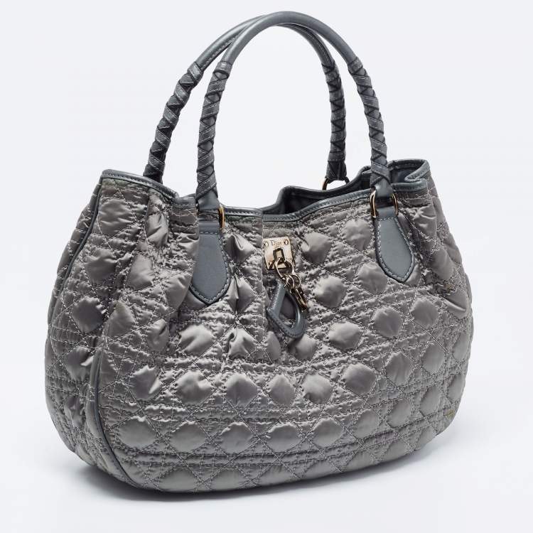 Pre Owned Dior Green Cannage Quilted Satin and Leather Charming Hobo