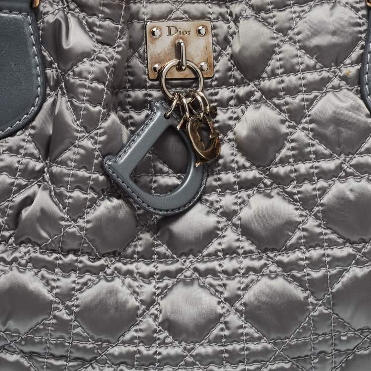 Pre Owned Dior Green Cannage Quilted Satin and Leather Charming Hobo