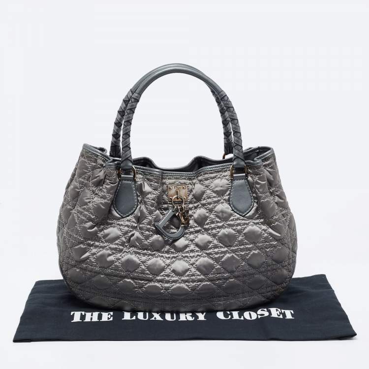 Pre Owned Dior Green Cannage Quilted Satin and Leather Charming Hobo