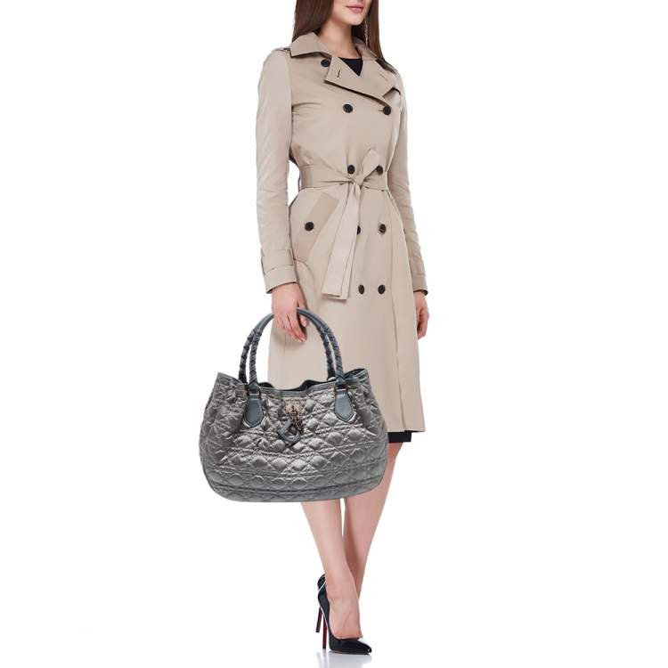 Pre Owned Dior Green Cannage Quilted Satin and Leather Charming Hobo