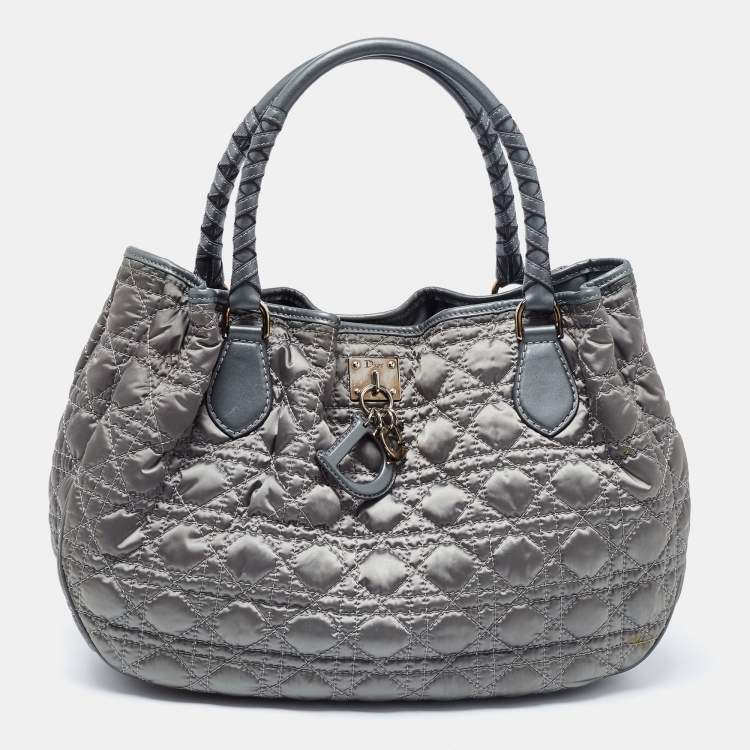 Pre Owned Dior Green Cannage Quilted Satin and Leather Charming Hobo