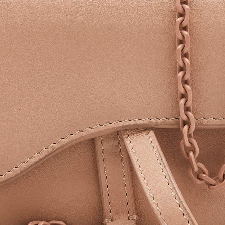 Pre Owned Dior Pink Leather Ultra Matte Nano Saddle Chain Pouch