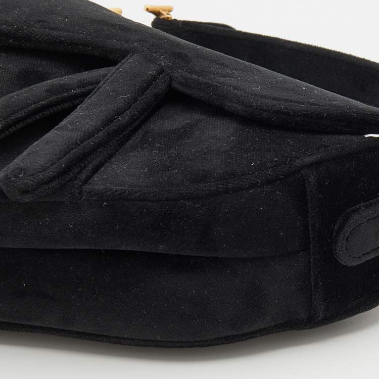 Pre Owned Dior Blue Velvet Crystal Embellished Logo Mini Saddle Bag