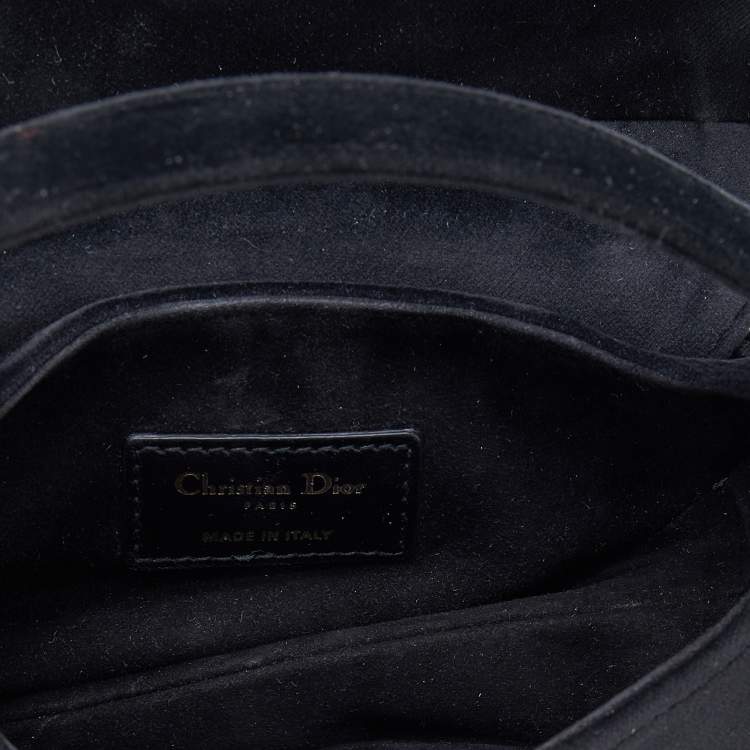 Pre Owned Dior Blue Velvet Crystal Embellished Logo Mini Saddle Bag