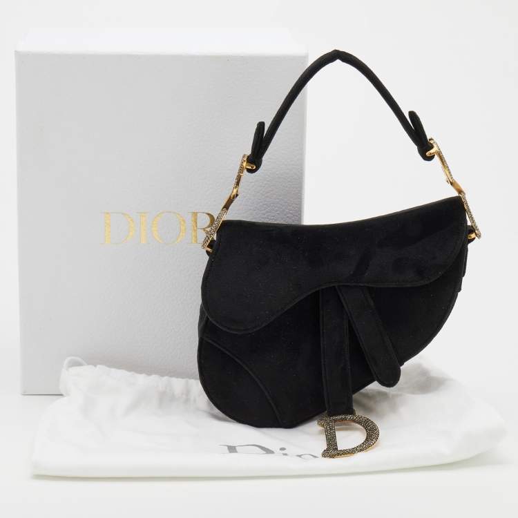 Pre Owned Dior Blue Velvet Crystal Embellished Logo Mini Saddle Bag