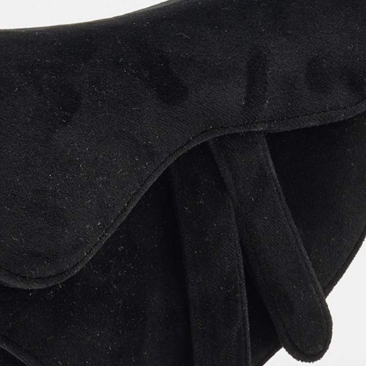 Pre Owned Dior Blue Velvet Crystal Embellished Logo Mini Saddle Bag