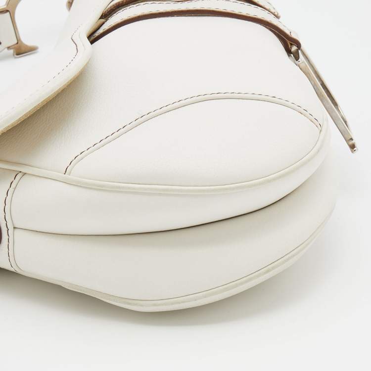 Pre Owned Dior White Leather Saddle Bag