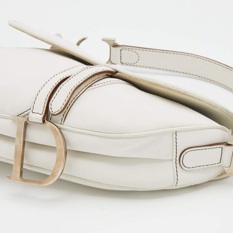 Pre Owned Dior White Leather Saddle Bag
