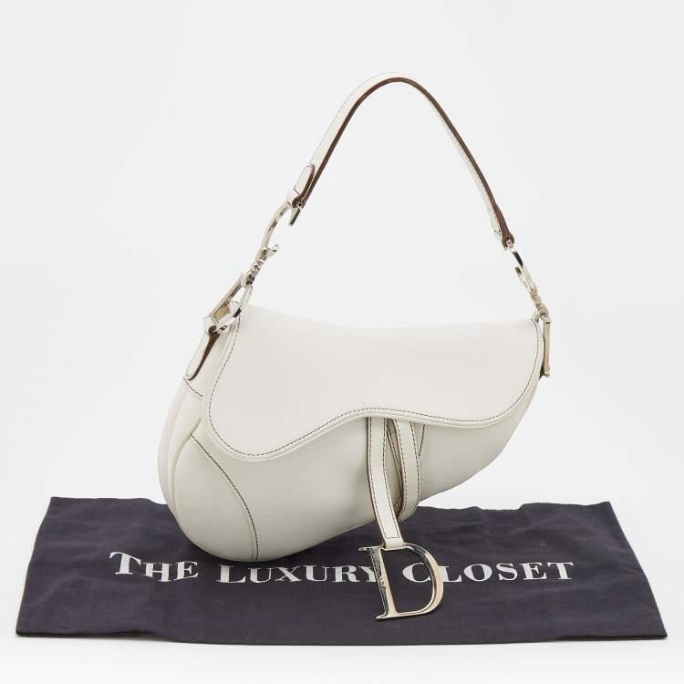 Pre Owned Dior White Leather Saddle Bag