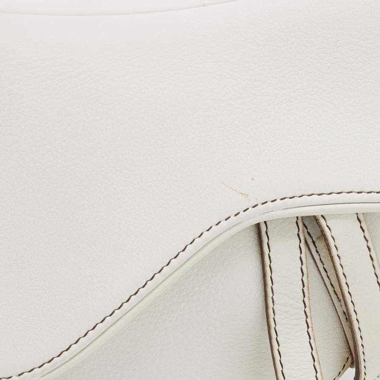 Pre Owned Dior White Leather Saddle Bag